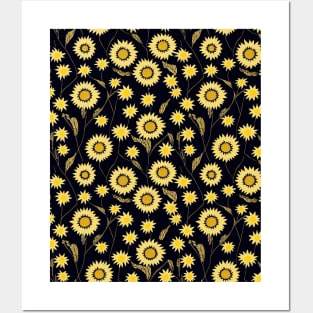 Sunflowers Yellow Floral Pattern Autumn Posters and Art